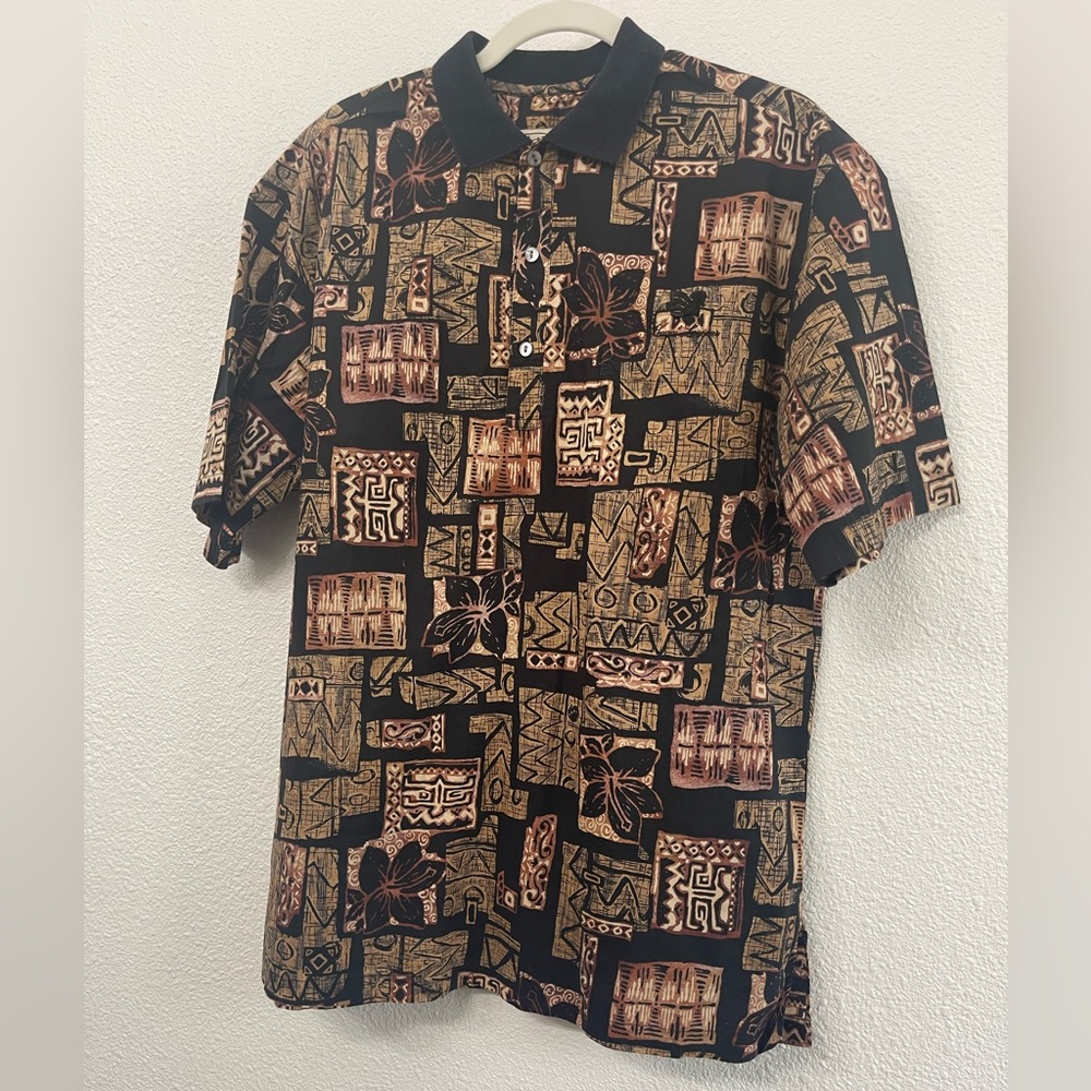 Tori Richard Hawaiian Tropical Black and Brown Patterned Shirt
